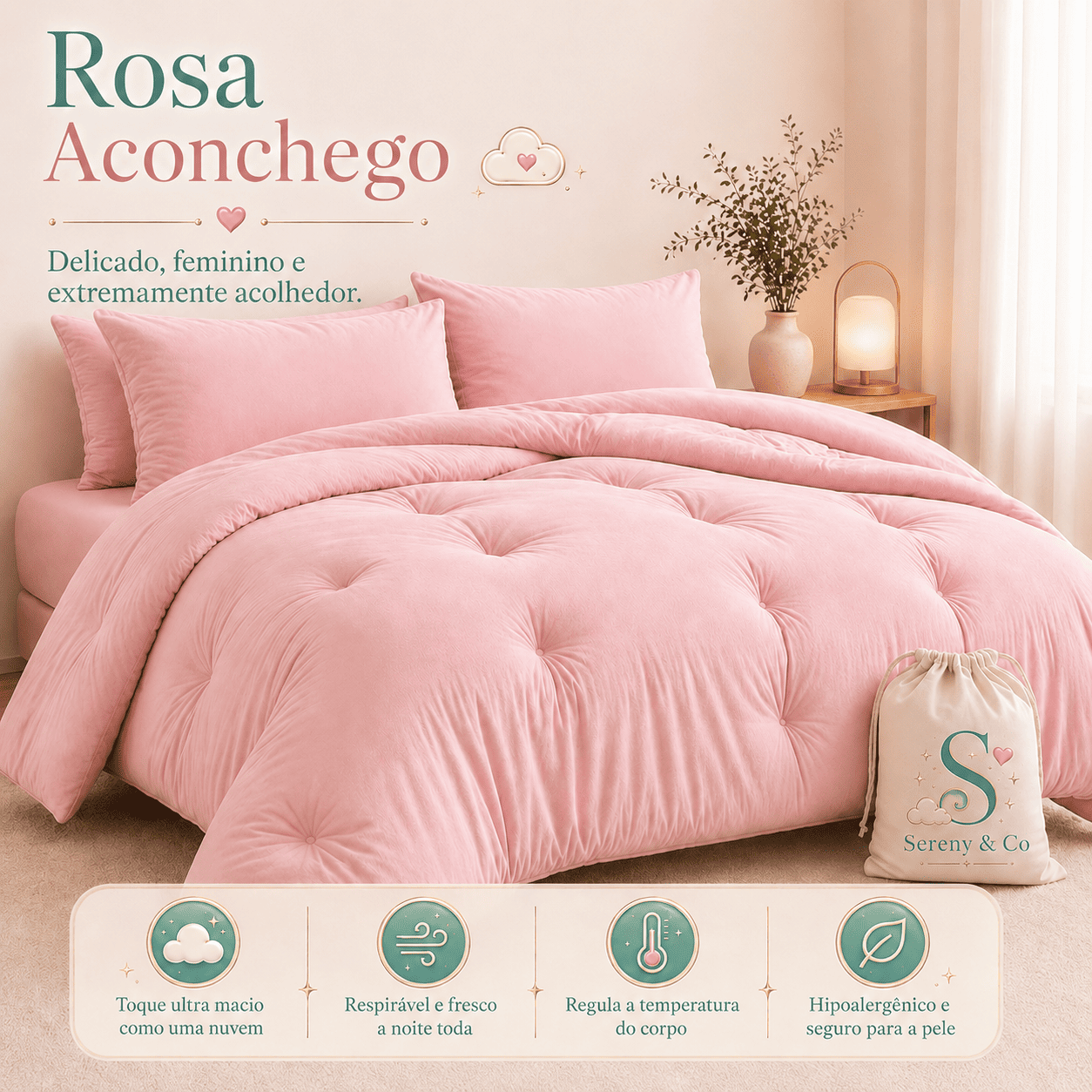 Edredom Sereny & Co Rosa Aconchego